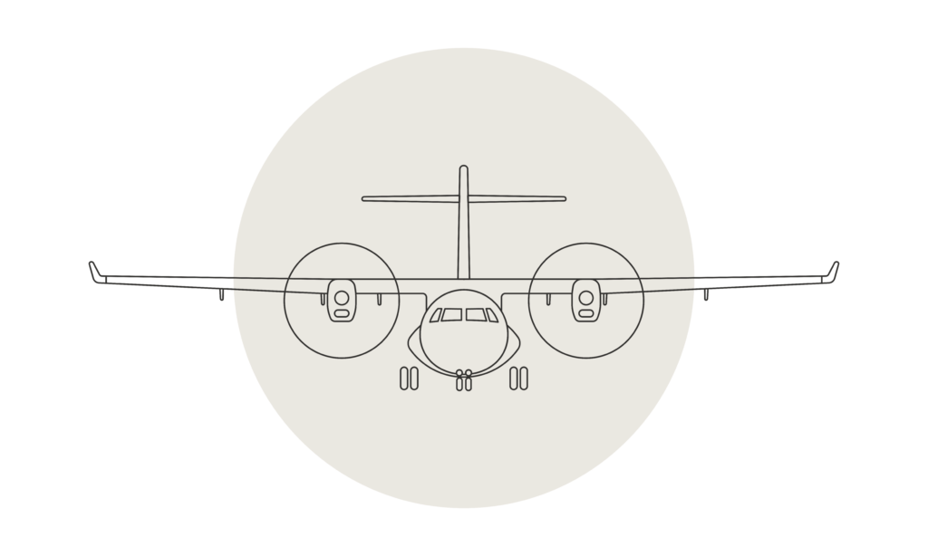 Aerospace airplane line drawing on top of a light tan circle