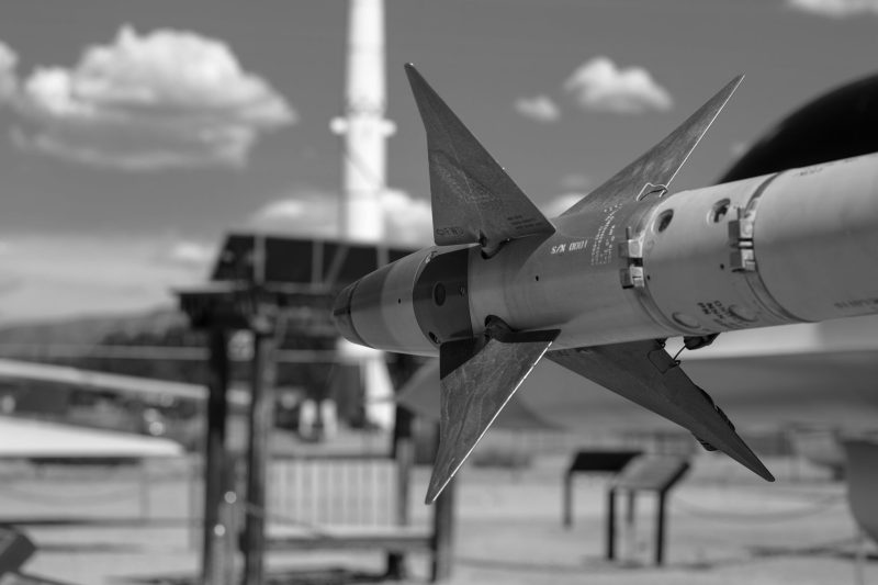 Coyote missile system photograph in black and white