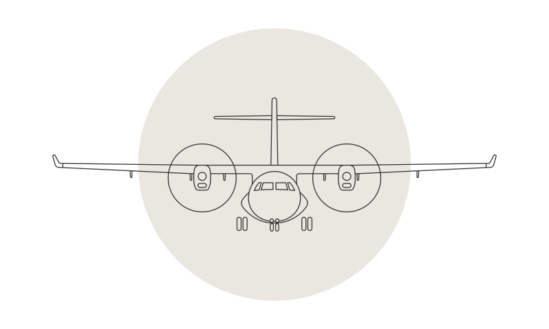 Aerospace airplane line drawing on top of a light tan circle
