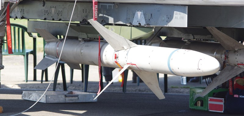 AGM-88 HARM High-speed Anti-Radiation Missile air-to-surface anti-radiation under the fuselage of a german air force  Panavia Tornado jet fighter kleine brogel air base 9 september 2023 belgium
